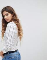 Thumbnail for your product : Miss Selfridge Button Down Tie Sleeve Polka Dot Blouse