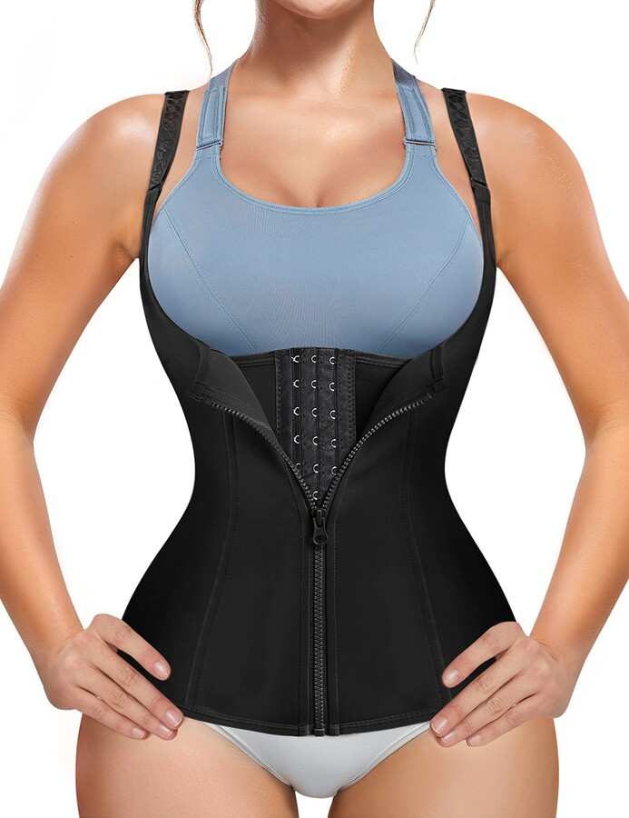 ZOPEUSI Women Waist Trainer Corset Tummy Control Zipper Vest Workout Body  Shaper Cincher Tank Top with Straps - ShopStyle Shapewear