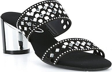 Onex Sonia Embellished Leather Metal Heel Dress Slide Sandals