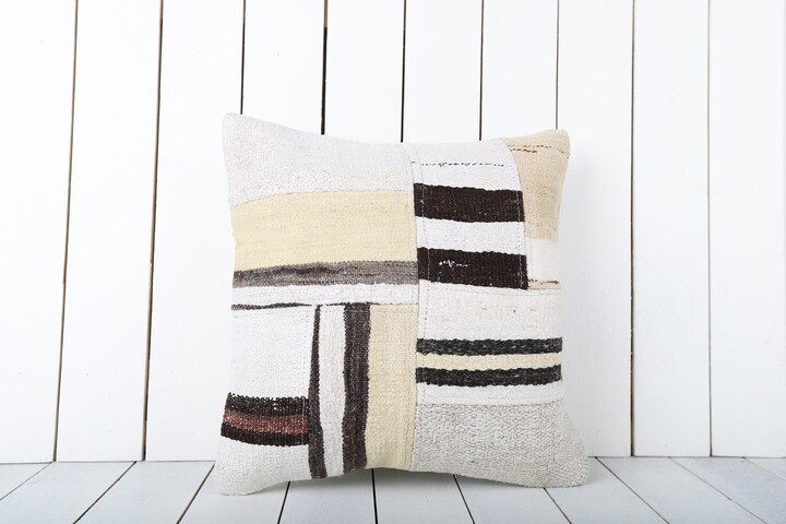 Turkish Kilim Pillow Cover Neutral Patchwork Throw