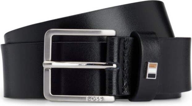 Italian-leather belt with signature-stripe keeper trim