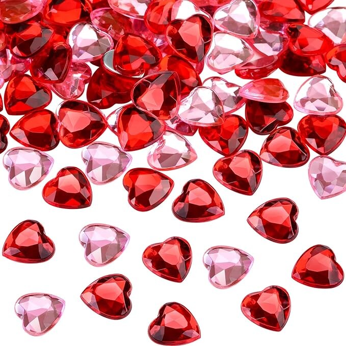 Red/Pink Acrylic Heart for Valentines Day, Wedding Heart Table Scatter Decoration, Flat Back Heart Rhinestones, 0.5 Inch (100)