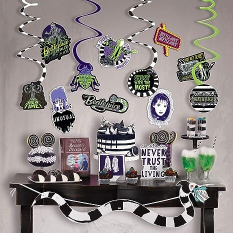 Beetlejuice Room Decorating Kit - Pack of 24 | Multicolor Paper Decor, Assorted Sizes - Perfect for Spooky & Fun Parties