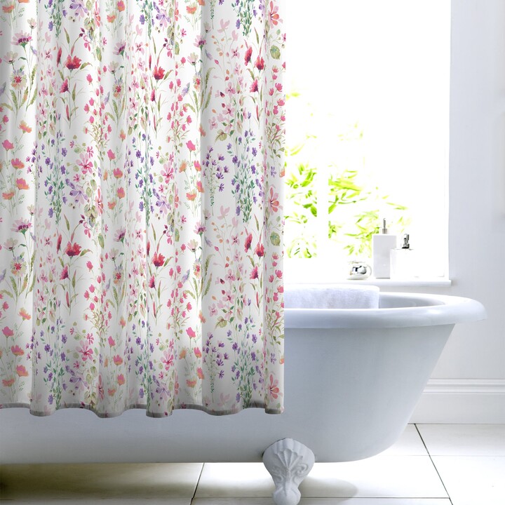 Dunelm Watercolour Floral Shower Curtain White/Pink/Green ShopStyle