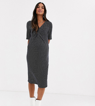 Glamorous Bloom knot front midi dress in ditsy spot print