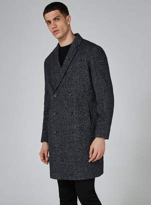 Topman Navy Textured Overcoat With Wool