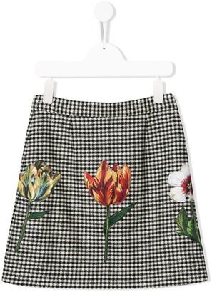 Dolce & Gabbana Children Floral Appliqued Houndstooth Skirt