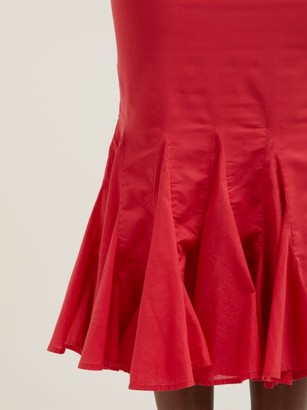 Rhode Resort Sienna Fishtail Cotton Midi Skirt - Red