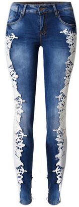 Insun Women's Midrise Cut Out Lace Cotton Stretch Skinny Jeans 4 US