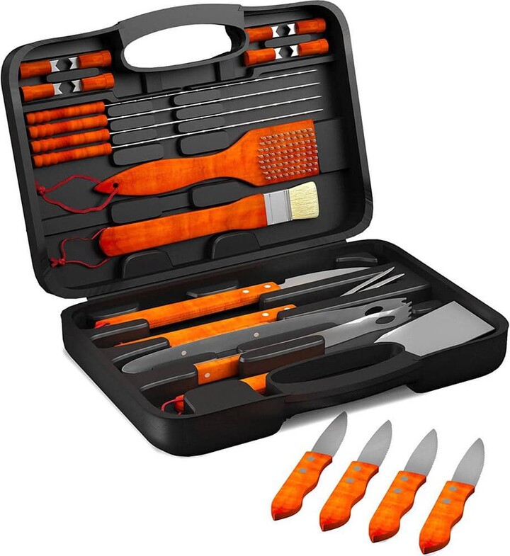 Pure Garden 22-Piece Stainless Steel Wood BBQ Grill Tool Set