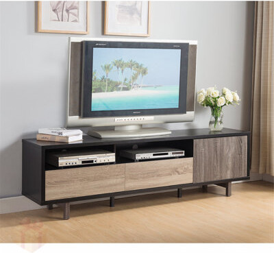 Ebern Designs Versatile TV Stand with Two Drawers and One Door for Media Storage, Combining Style and Functionality for Modern Living.