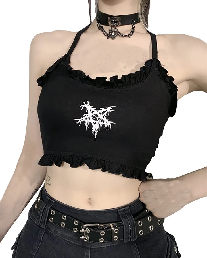 Abito Gotico Nero Sexy DINGJIUYAN - Vestito Donna Stile Y2K Con Pizzo E Scollo A V - Foto 4