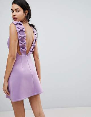 ASOS Design Bow Strap Back A Line Mini Dress-Purple