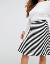 Thumbnail for your product : ASOS Curve CURVE Midi Skater Skirt with Poppers in Stripe