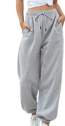 PDYLZWZY Women Baggy Sweatpants High Waisted Loose Jogger Tracksuit Bottoms  Solid Color Workout Lounge Pants with Pockets (Gray - ShopStyle Trousers