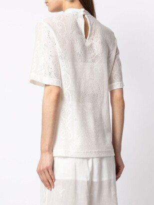 Mame Kurogouchi curtain lace jacquard T-shirt - ShopStyle Tops
