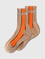 Thumbnail for your product : Burberry Logo Intarsia Striped Cotton Blend Socks