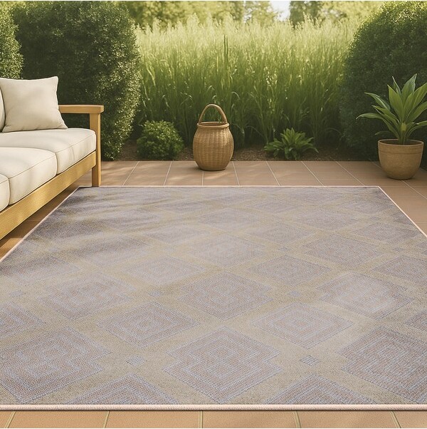 Jonathan Y Designs JONATHANYDuwunHigh-LowPileOgeeTrellisTone-on-ToneBeige/Gray3ft.x5ft.Indoor/OutdoorAreaRugNon-SheddingEasy-Clean