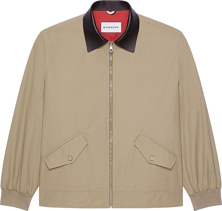 Givenchy Men's Harrington Jacket in Cotton with Leather Details - Beige - Size 36