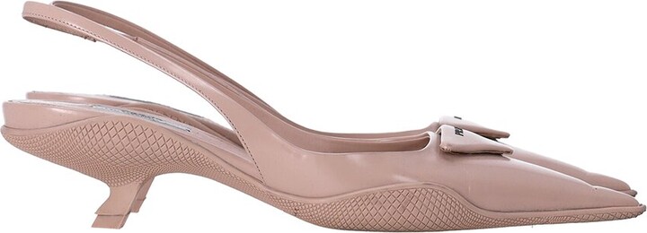 Prada Women's Leather Triangle Logo Pointy-Toe 45Mm Slingback Pump, Size 39 (Authentic Pre-Loved)