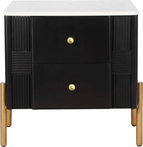 Latitude Run Modern Nightstand With 2 Storage Drawer, Fluted Bedside Table With Metal Handles And Legs, End Table For Living Room And Bedroom, Easy Assembly