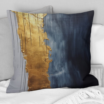 A Touch Of Gold And Kings Blue III - Abstract Painting Printed Throw Pillow