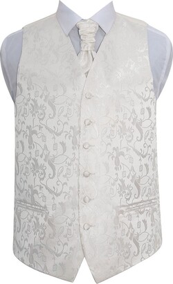 DQT Woven Swirl Floral Wedding Waistcoat Vest & Cravat Set for Boys