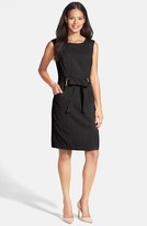 Thumbnail for your product : Ellen Tracy Belted Sleeveless Stretch Cotton Sheath Dress (Regular & Petite)