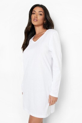 boohoo Basic V Neck Long Sleeve T Shirt Dress - ShopStyle