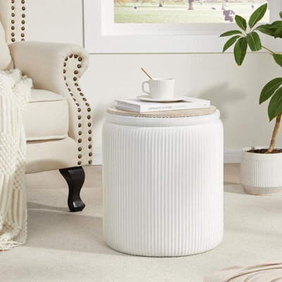 Round Small Velvet Ottoman with Storage