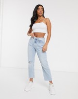 Thumbnail for your product : ASOS DESIGN Petite crop bandeau with skinny straps in white