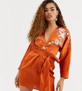 Thumbnail for your product : ASOS DESIGN Petite mini batwing dress with blossom floral embroidery