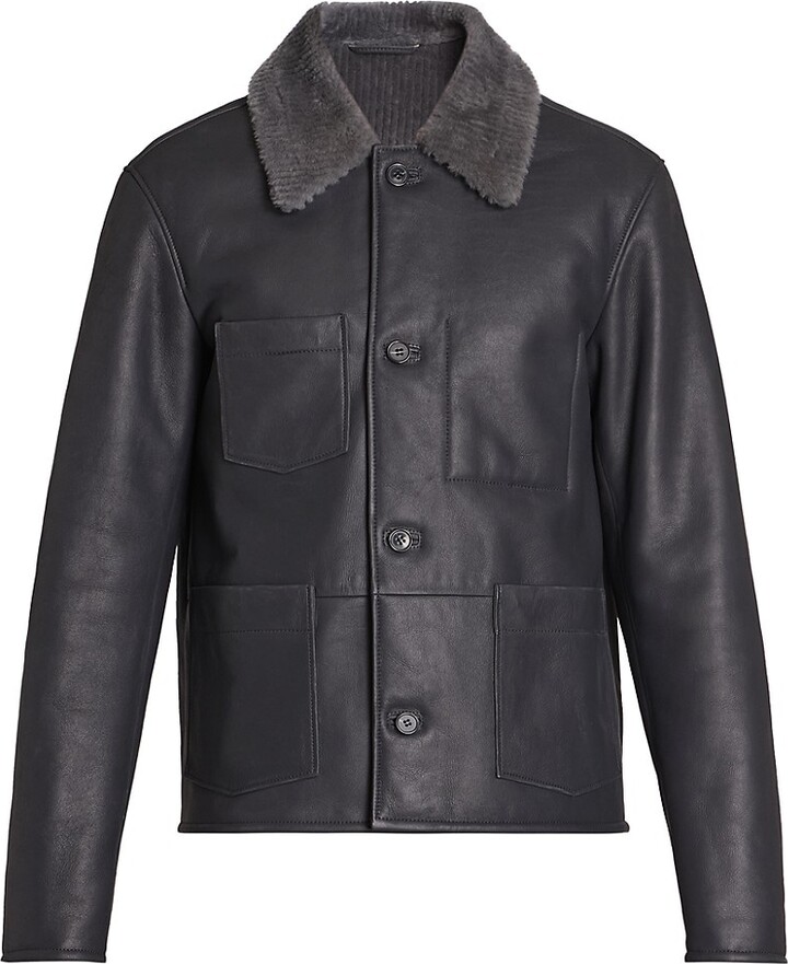 Officine Generale Federico Shearling-Trimmed Leather Jacket - ShopStyle