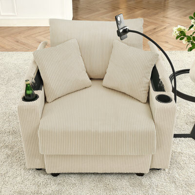 Latitude Run Comfortable Armrest Chair With Storage And Cup Holders For Living Room