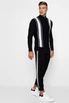 Thumbnail for your product : boohoo Varsity Stripe Zip Funnel Neck Knitted Set