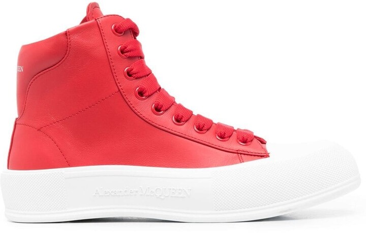 white and red high tops