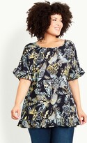 Thumbnail for your product : Evans | Women's Plus Size Rivka Frill Print Top - - 30W/32W