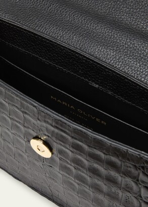 Maria Oliver Malala Glazed Crocodile Crossbody Bag Black