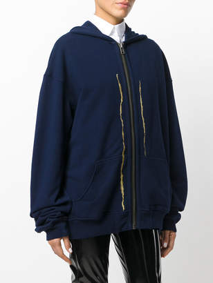 Haider Ackermann embroidered slit zipped hoodie