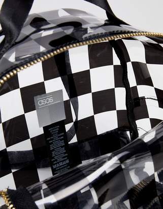 clear ASOS DESIGN mini plastic backpack in checkerboard print