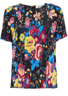 Diane von Furstenberg Pintucked Floral-Print Silk Crepe De Chine T-Shirt