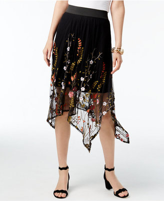 INC International Concepts Embroidered Mesh Handkerchief-Hem Skirt, Created for Macy's