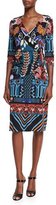 Thumbnail for your product : Etro 3/4-Sleeve Faux-Wrap Dress, Black/Blue/Red
