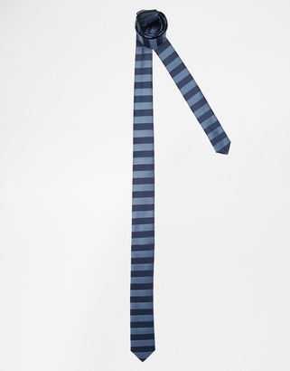 ASOS Tie With Horizontal Stripe - Navy