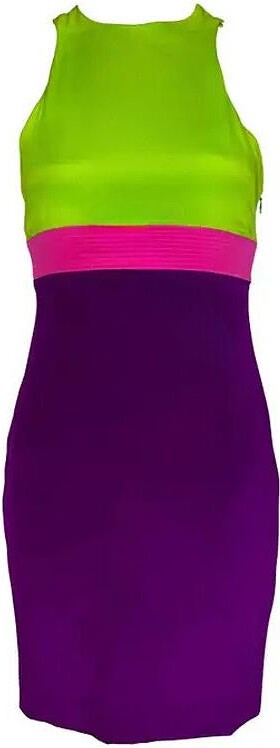 Gianni Versace S/s 2003 By Donatella Versace Purple/green Colorblock Halter Mini