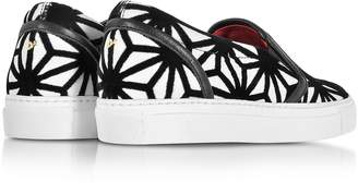 DSQUARED2 Basic White Leather and Black Velvet Slip On Women's Sneaker