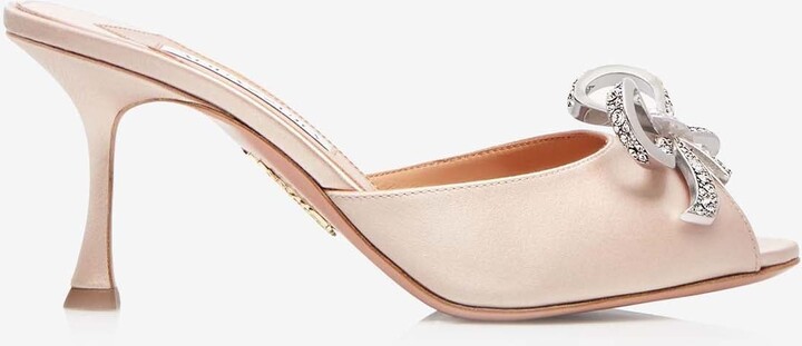 Aquazzura Carrie 75 Crystal Satin Bow Mules - ShopStyle