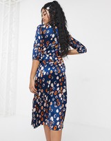 Thumbnail for your product : Influence satin button down front midi dress in navy abstract print