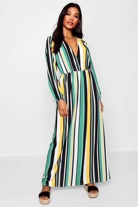 boohoo Striped Plunge Wrap Front Maxi Dress