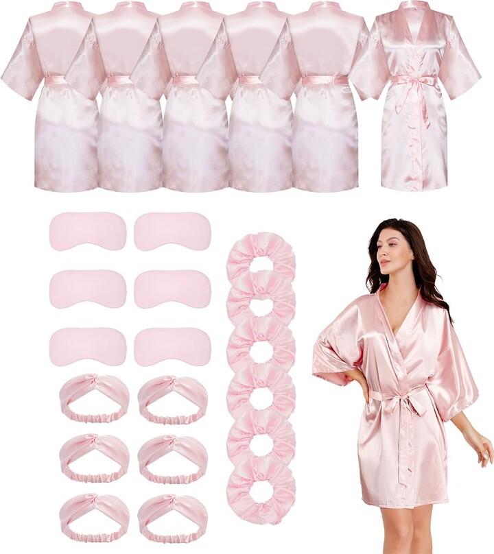 Jecery 5 Pack Squad Robes Silk Satin Spa Party Robes Flower Slumber Robes  DIY Bathrobes with Headband for Party (Pink) at  Women's Clothing  store